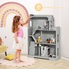 Costzon Kids Wooden Dollhouse Bookshelf, 3-Story Cottage with Anti-Tip Design & Storage, 2-in-1 Pretend Playset for Room or Playroom (Gray) - 4 of 4