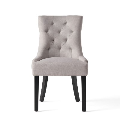Elegant Sloped Armrest Tufted Light Gray Upholstered Dining Chair Set