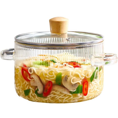 Le'raze Glass Ribbed Cooking Pot with Lid - 1.6L(54oz) - Heat Resistant  Borosilicate Glass