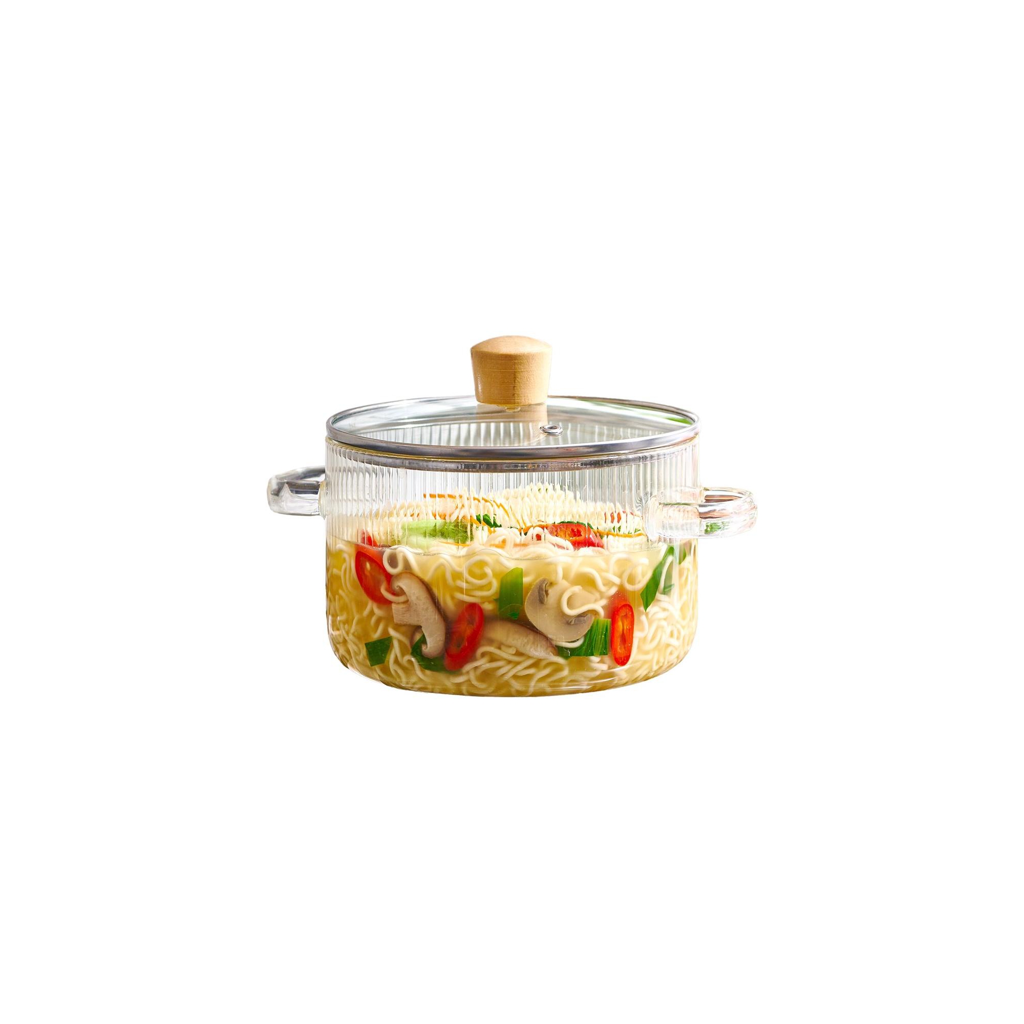 Le'raze Glass Ribbed Cooking Pot with Lid - 1.6L(54oz) - Heat Resistant Borosilicate Glass