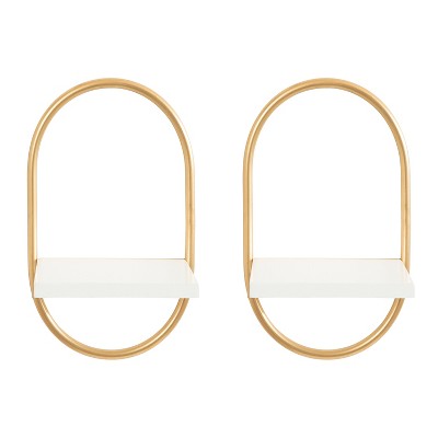 White and Gold Modern Floating Wall Shelves Set of 2