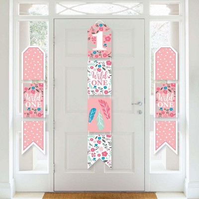 Big Dot of Happiness She's a Wild One - Hanging Vertical Paper Door Banners - Boho Floral 1st Birthday Party Wall Decoration Kit - Indoor Door Decor