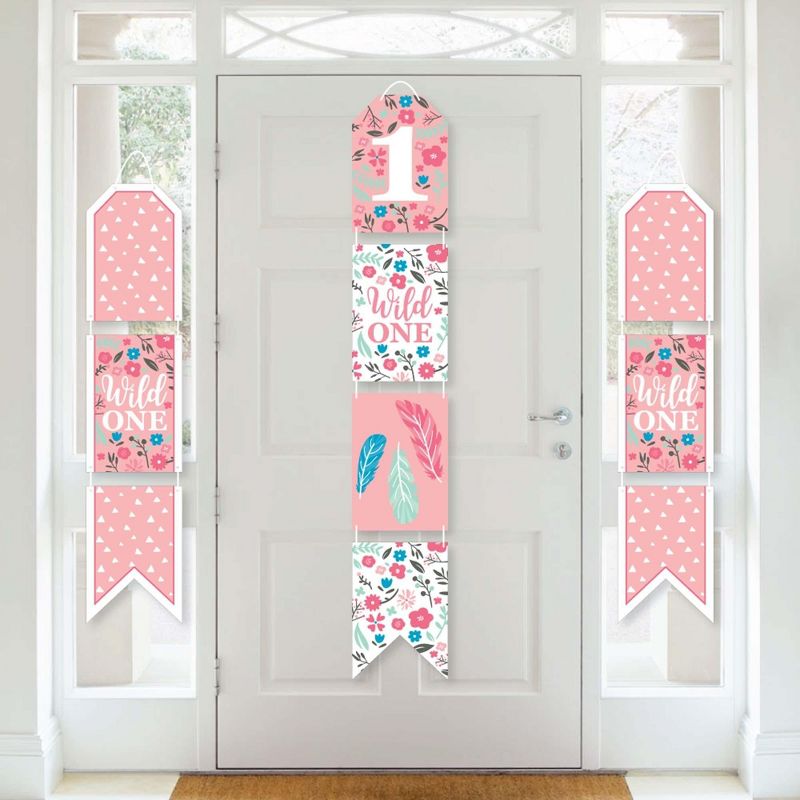 Big Dot of Happiness She's a Wild One - Hanging Vertical Paper Door Banners - Boho Floral 1st Birthday Party Wall Decoration Kit - Indoor Door Decor, 1 of 7