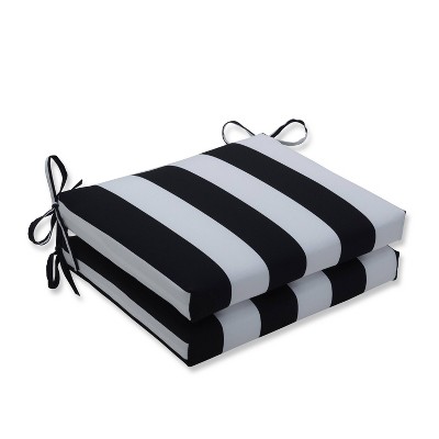 2pk Cabana Stripe Squared Corners Outdoor Seat Cushions Black - Pillow Perfect