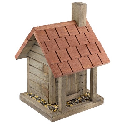 Uncle Dunkels Log Cabin Bird Feeder, Handmade Wood Outdoor Hanging Feeder