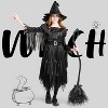 Joyfy Girls' Witch Costume Halloween, Gothic Sorceress Black Witch Dress with Broom and Hat for Girls Halloween Themed Parties - 3 of 4