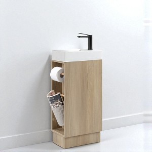 16 Inch Small Bathroom Vanity with Sink Combo, Floor Standing Bathroom Cabinet with 2 Toilet Paper Holders and Storage - 1 of 4