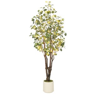 Artificial Eucalyptus Tree,5/6/7ft Tall Fake Artificial Plant with White Pot,Large Faux Floor Plant with 50 Lights Artificial Trees for Home Decor - 1 of 4