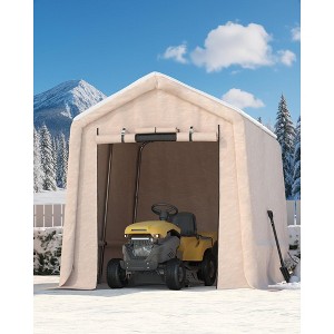 COZONY 7x12FT Outdoor Storage Shed with Roll-Up Door, 240G Heavy-Duty Waterproof PE Tarp Shelter for Motorcycle, Garden Tools - 1 of 4