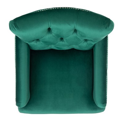 Emerald Velvet Tufted Club Chair with Espresso Wood Legs