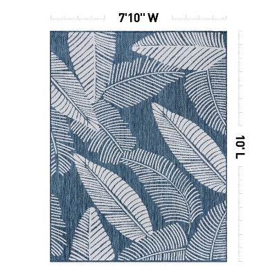 Navy Floral Synthetic 7'10"x10' Flat Woven Indoor/Outdoor Rug