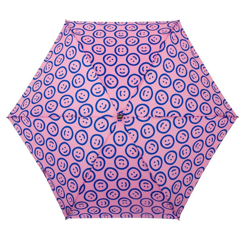 ShedRain Mini Manual Compact Umbrella - Pink/Blue Smiley, 2 of 5
