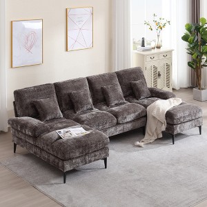 113''W Elegant U-Shaped Chenille Upholstered Sectional Sofa, 4-Seat Large Couch with 2 Chaises -Morden Fort - 1 of 4