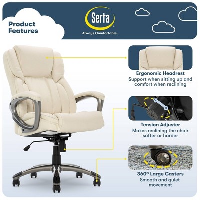 Beige High Back Leather Executive Swivel Office Chair