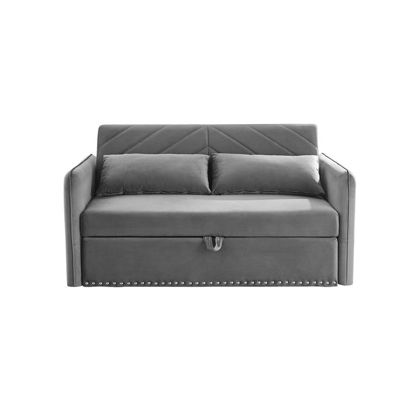 55" Pull Out Sleeper Sofa Bed, Velvet Upholstered Loveseat Sofa Couches with Lumbar Pillows-ModernLuxe, 4 of 10