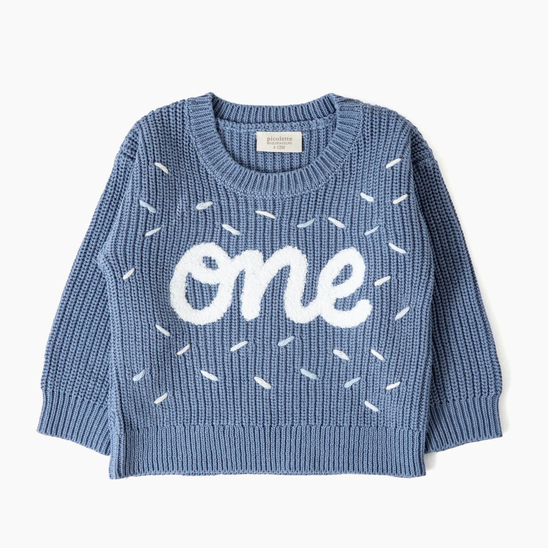Picolette by Olivia Culpo Baby Boys' first Birthday Long Sleeve Crewneck Pullover Sweater - Blue