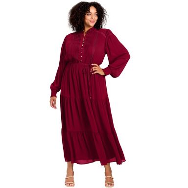 chinese dress ladies NC x Lisou Burgundy and Pink Printed Scarf Tiered Maxi Dress main image 0