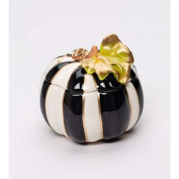 Kevins Gift Shoppe Small Ceramic Black and White Pumpkin Decorative Box