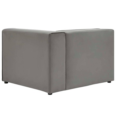 Expansive Gray Vegan Leather Right-Arm Chair with Elegant Piping