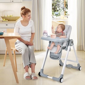 Infans Baby Folding Convertible High Chair w/Wheel Tray Adjustable Height Recline Grey - 1 of 4