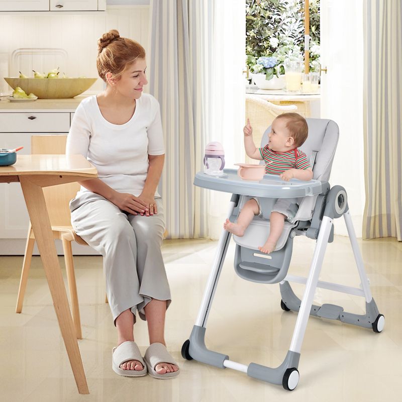 Infans Baby Folding Convertible High Chair w/Wheel Tray Adjustable Height Recline Grey, 1 of 8