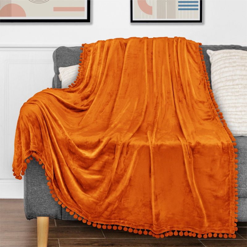 PAVILIA Fleece Pom Pom Blanket Throw for Sofa Bed, Soft Lightweight Pompom Fringe Blanket for Couch, 2 of 8