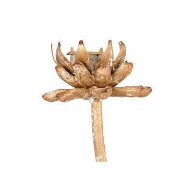 Distressed Gold Metal Flower Taper Candle Holders, Set of 2