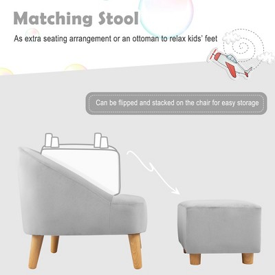 Gray Velvet Kids Barrel Accent Chair with Ottoman