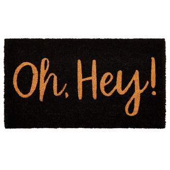 Juvale Oh Hey, Natural Coco Coir Cute Welcome Door Mat for Front Door, Home Decor, Black, 17 x 30 Inches