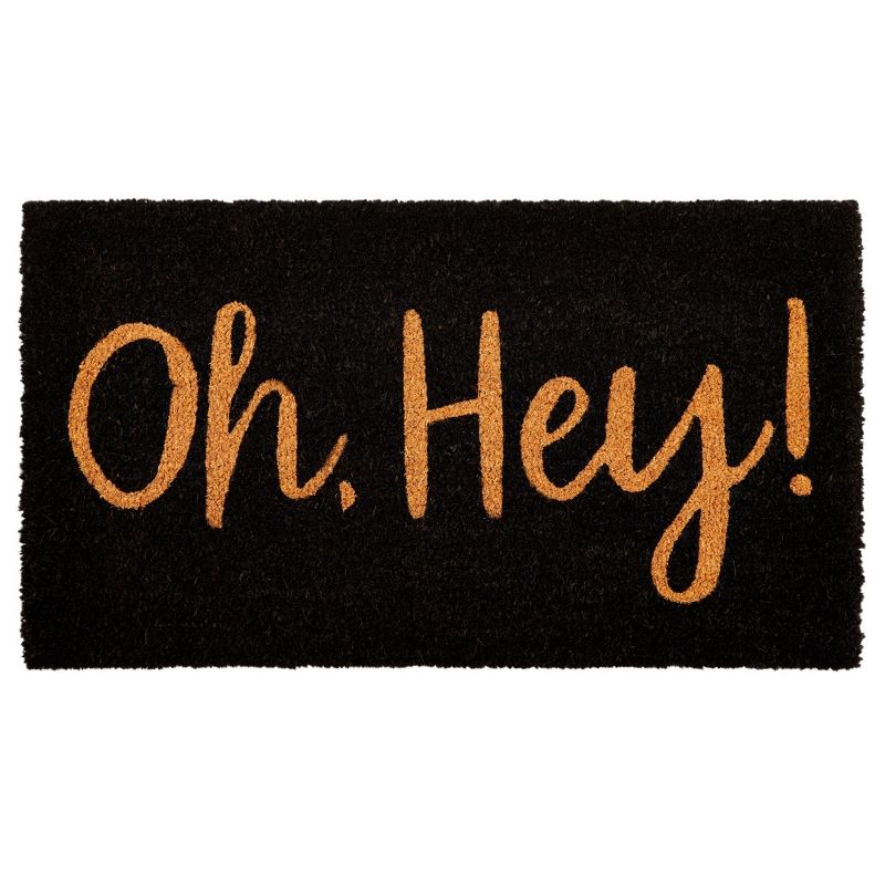 Juvale Oh Hey, Natural Coco Coir Cute Welcome Door Mat for Front Door, Home Decor, Black, 17 x 30 Inches, 1 of 6