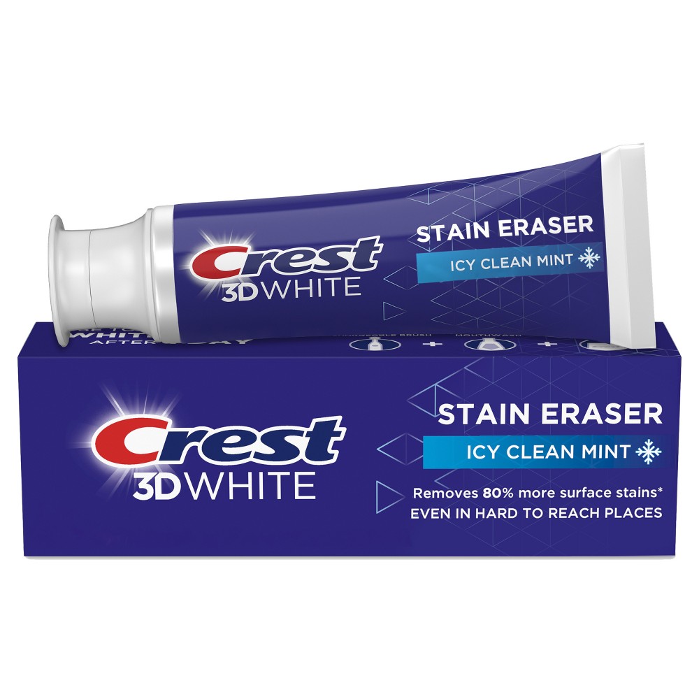 Crest 3D White Stain Eraser Teeth Whitening Toothpaste, Icy Clean Mint - 3.8 oz