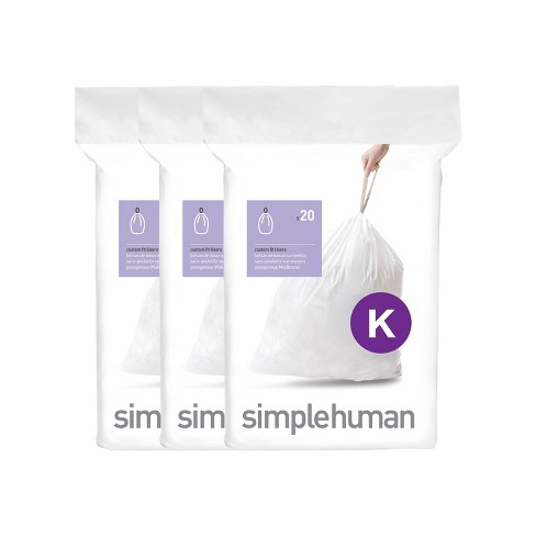 simplehuman Code K Custom Fit Drawstring Trash Bags, 240 Roll Pack, 35-45  Liter / 9.3-12 Gallon, White