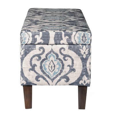 Drake Slate Blue Large Rectangle Storage Bench with Wood Legs
