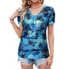 Nlife Womens Puff Short Sleeve Hawaiian Shirts Floral Tropic Printed Pleated V Neck Summer Casual T-Shirt Trendy Boho Blouses Tops - 3 of 4