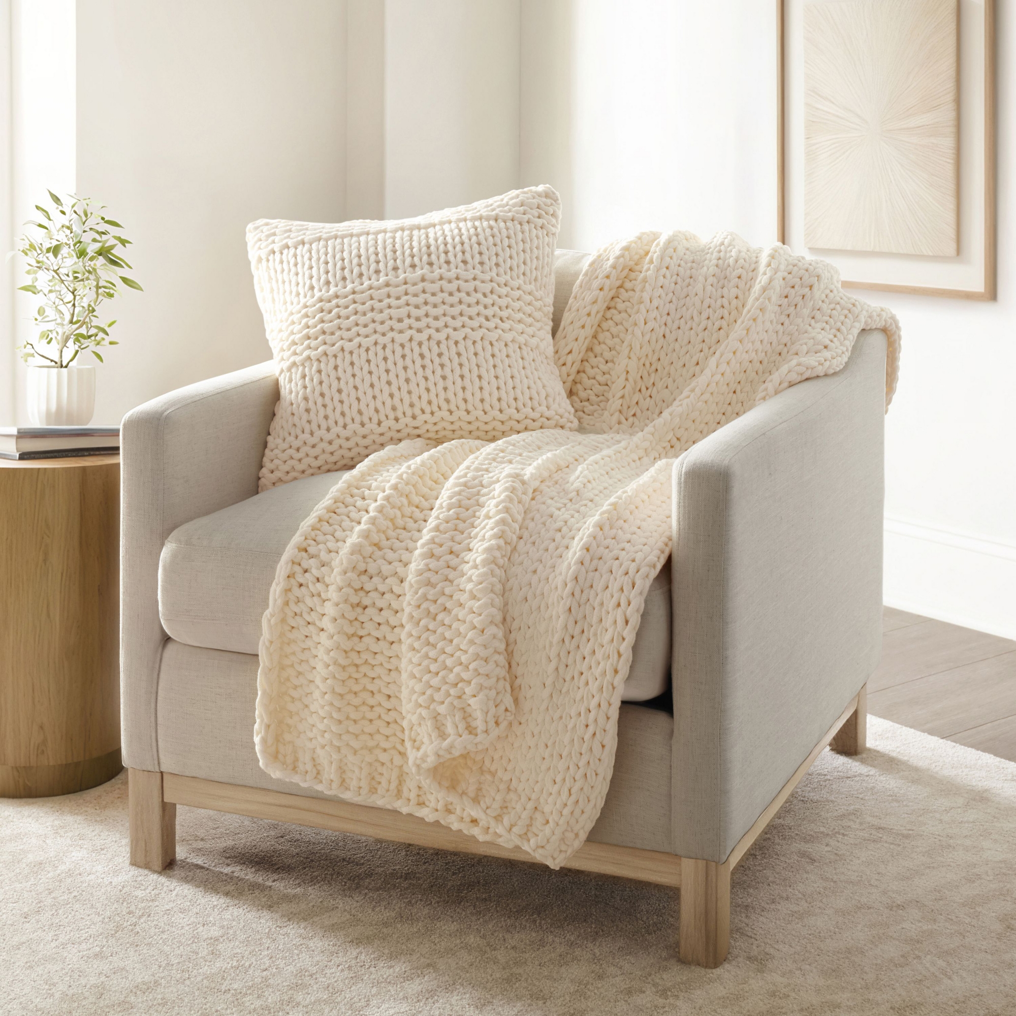 Cozy Chunky Knit Throw Pillow Cover And Pillow Insert - Becky Cameron, Ivory, One Size