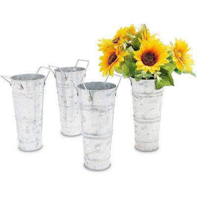 Farmlyn Creek 4 Pack Galvanized Metal Planter for Flowers, Farmhouse Home Décor Vase (9.8 x 5.9 in)
