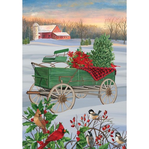 Briarwood Lane Winter Wagon Christmas Garden Flag Cardinals Barn - image 1 of 4