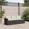 VidaXL Patio Sofa with Cushions 3-Seater Black Poly Rattan - 3 of 4