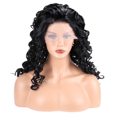 Unique Bargains Women's Long Water Wave Lace Front Wigs with Wig Cap 26" Black 1 Pc