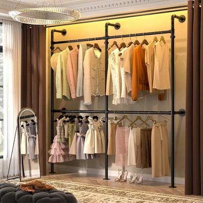 Aheaplus 3.5-13FT Reversible Pipe Clothing Rack for Hanging Clothes, Corner Wall Mounted Closet System