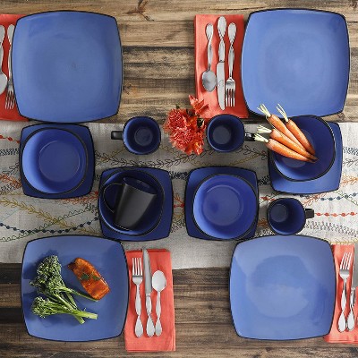 Blue and Black Square Porcelain Dinnerware Set, Service for 4