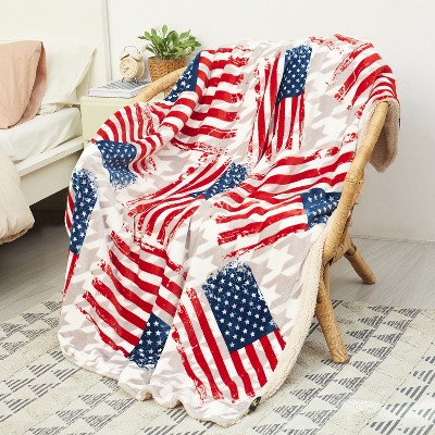 Catalonia USA Bald Eagle Blanket, 50"x60" Patriotic Fleece Blanket, Red, White, Blue