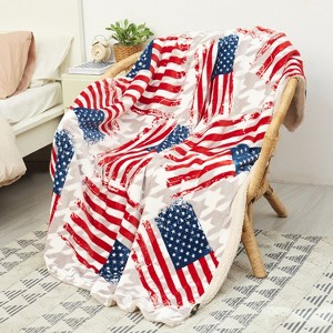 Catalonia USA Bald Eagle Blanket, 50"x60" Patriotic Fleece Blanket, Red, White, Blue - 1 of 4