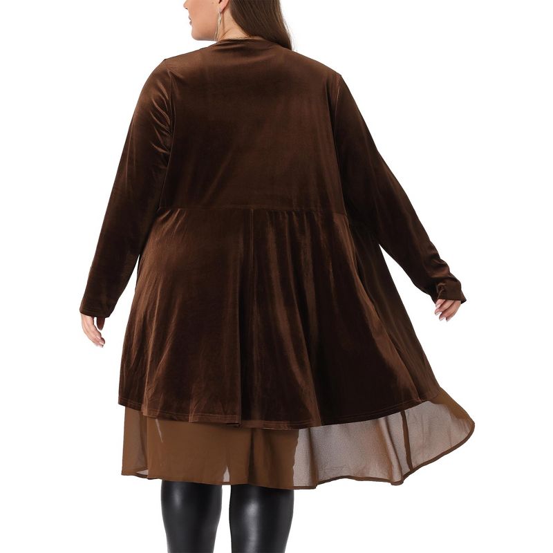 Agnes Orinda Women's Plus Size Velvet Long Sleeve Layered Mesh Hem Open Front Cardigans, 4 of 6