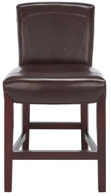 Brown Leather and Wood Parsons Counter Stool