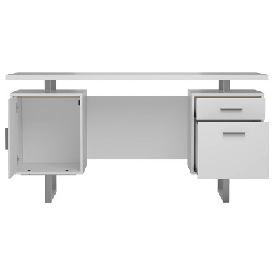 High Gloss White Executive Desk with Filing Cabinet