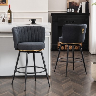 Set of 2 Elegant Swivel Bar Stools with High-Back, Upholstered Accent Chair with Metal Legs for Kitchen or Dining Room 4W - ModernLuxe