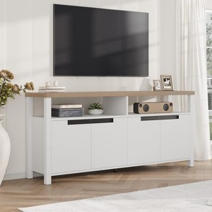 63 Inch Farmhouse TV Stand for TVs up to 70 Inch, Rustic Entertainment Center with 4 Door and Open Shelf, for Living Room, Bedroom - 1 of 4
