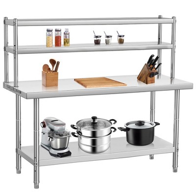 WhizMax Stainless Steel Work Table with Overshelves,Heavy Duty Commercial Food Prep Worktable
