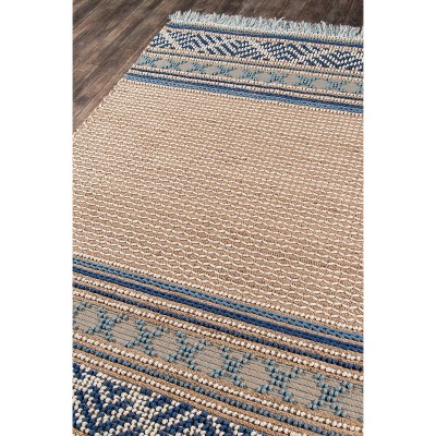 Esme Blue and Beige Geometric Wool Cotton Rug